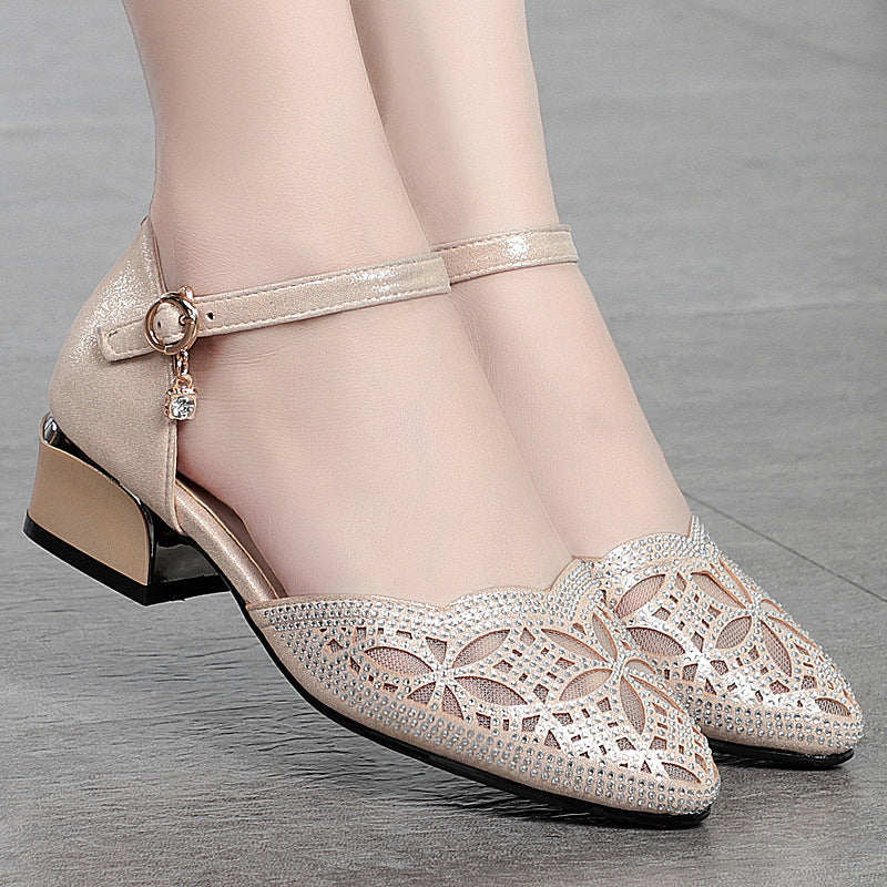 Damen elegante Ballerinas mit modischem Strassdesign und verstellbarem Riemen EB