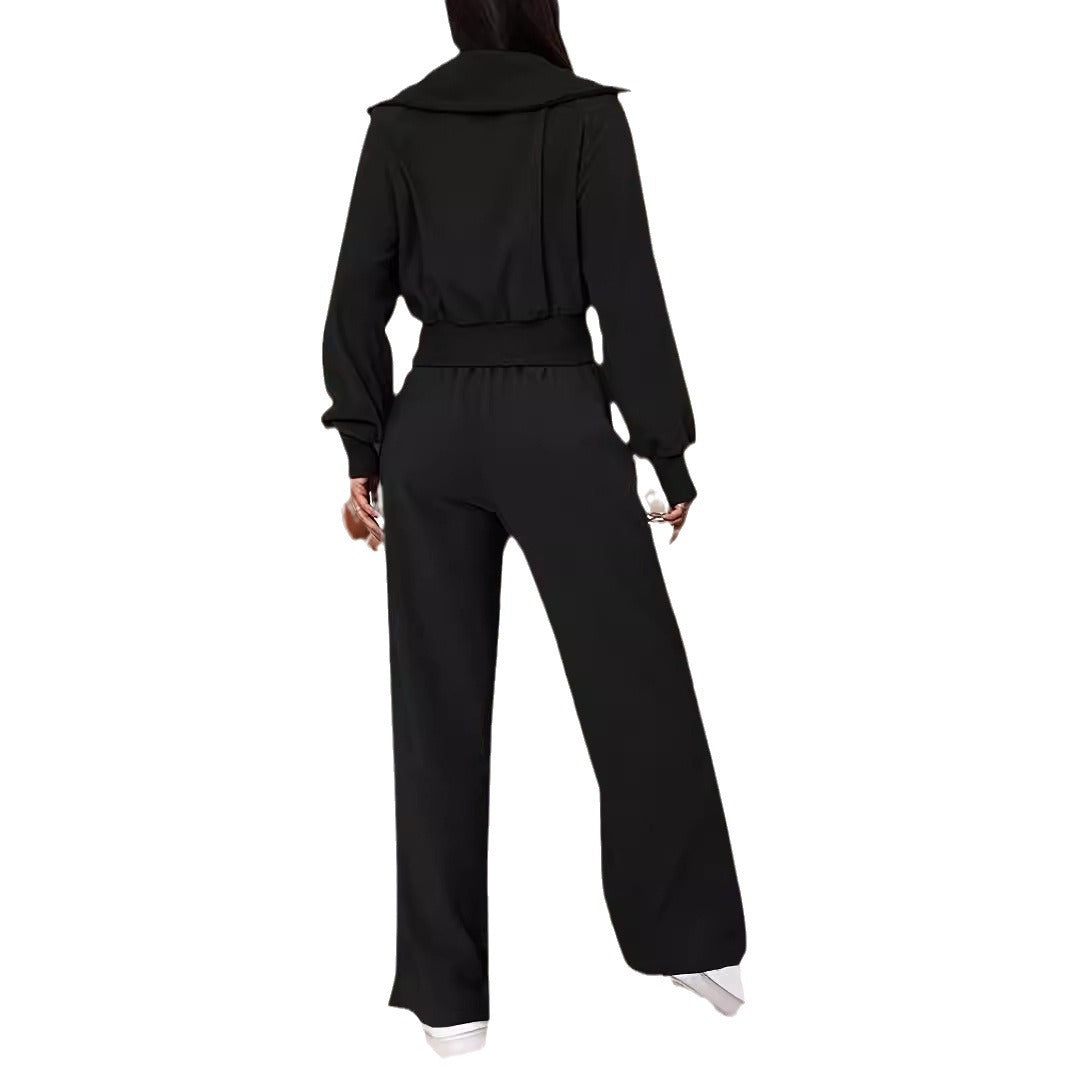 Damen Lässiger Jumpsuit mit Reißverschluss und weitem Bein EB