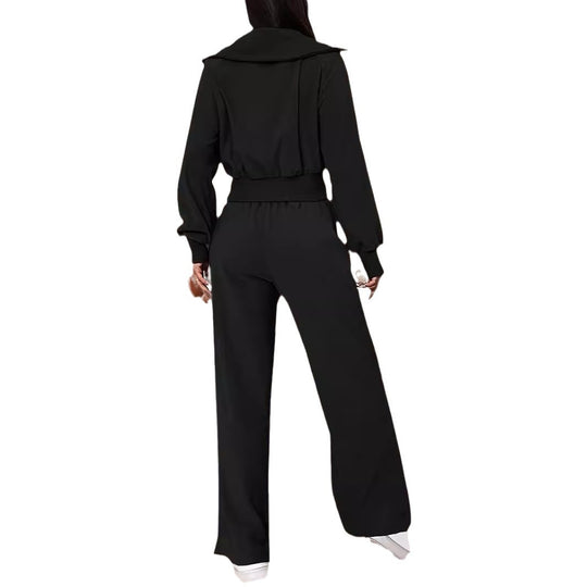 Damen Lässiger Jumpsuit mit Reißverschluss und weitem Bein EB