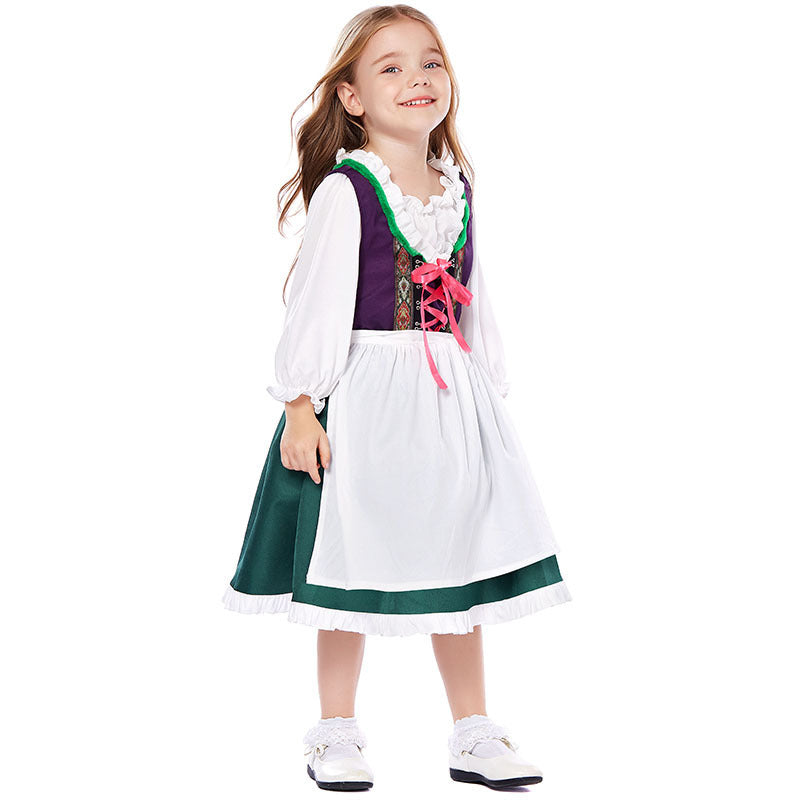 Damen nan dreiteiliges Trachtenkleid Dirndl Kostümset mit Schnürung, tailliertem Rock und abnehmbarer Carmenbluse EB