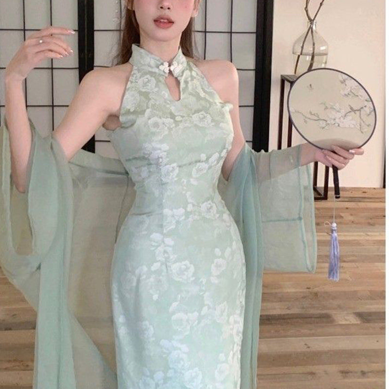 Damen Elegantes Abendkleid mit schickem Hochkragen und floralem Muster EB