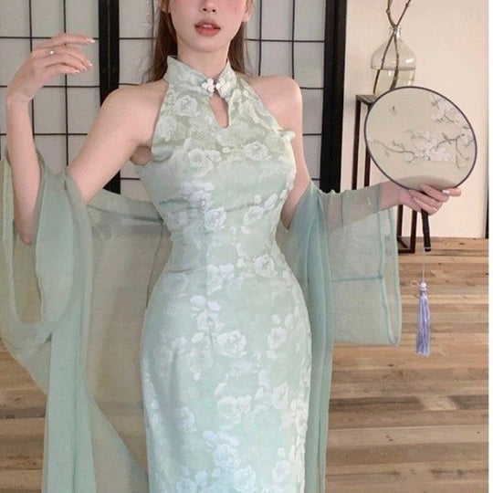 Damen Elegantes Abendkleid mit schickem Hochkragen und floralem Muster EB