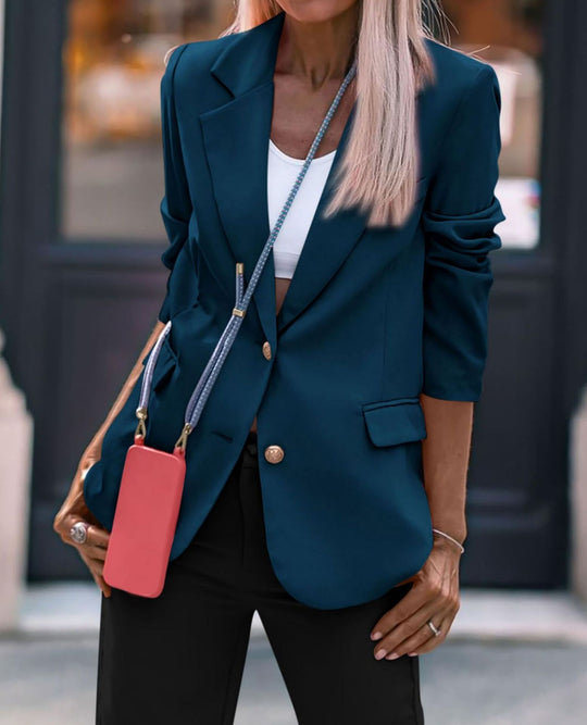 Damen Eleganter Einreiher Blazer mit goldenen Knöpfen und tailliertem Schnitt EB