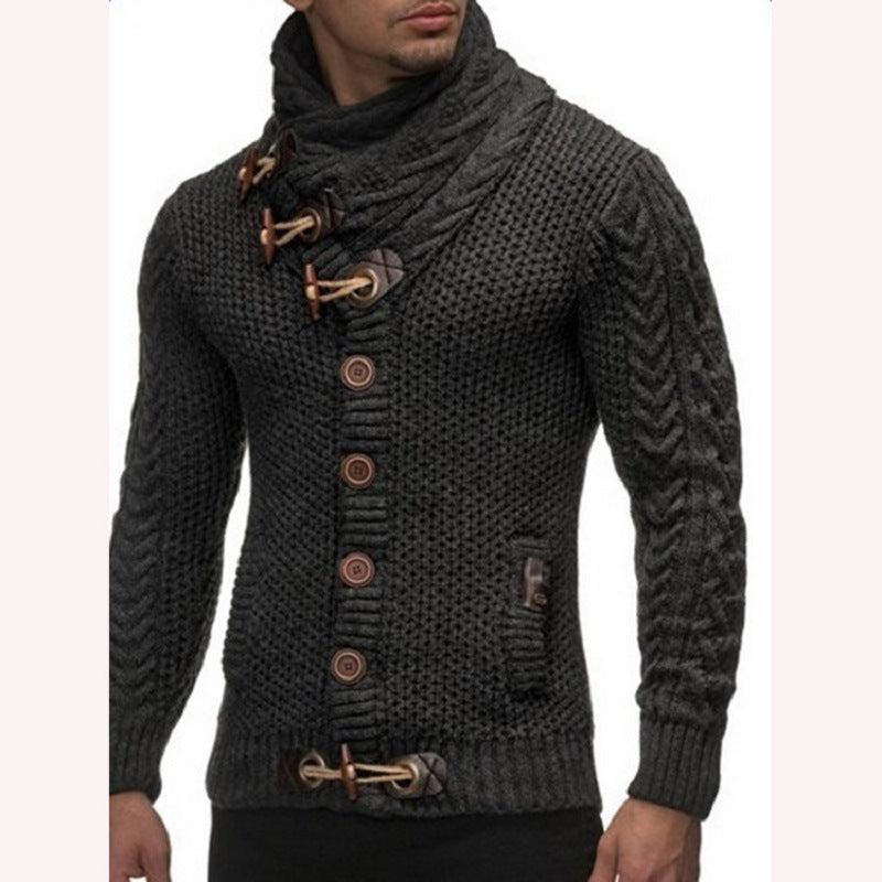 Herren Grobstrickpullover mit Schalkragen und Knopfdetail EB