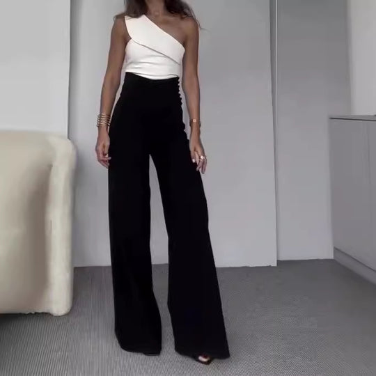 Damen Eleganter Jumpsuit mit asymmetrischem Schnitt und weitem Bein EB