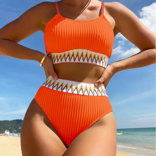 Damen Bunt gemusterter High-Waist Bikini EB
