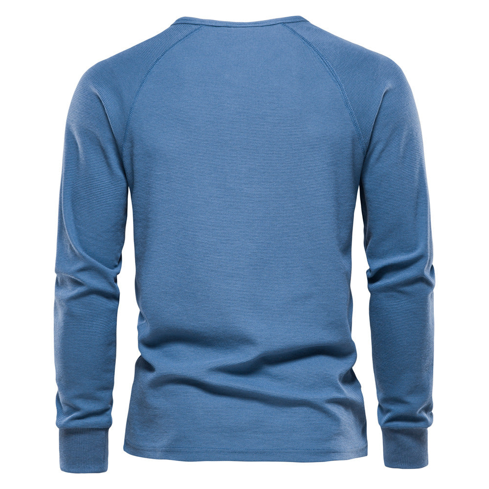 Herren Langarm-Henley-Shirt mit strukturierter Oberfläche und modischer Knopfleiste EB