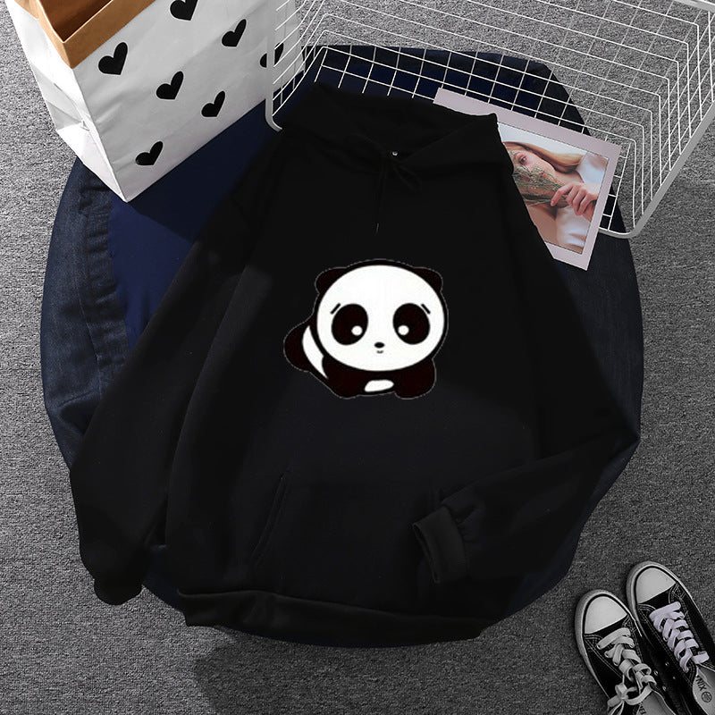 Damen nan kuscheliger Oversize-Kapuzenpullover im Streetwear-Cut mit Kängurutasche und niedlicher Panda-Motivstickerei EB