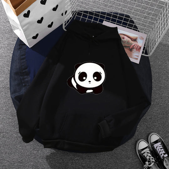Damen nan kuscheliger Oversize-Kapuzenpullover im Streetwear-Cut mit Kängurutasche und niedlicher Panda-Motivstickerei EB
