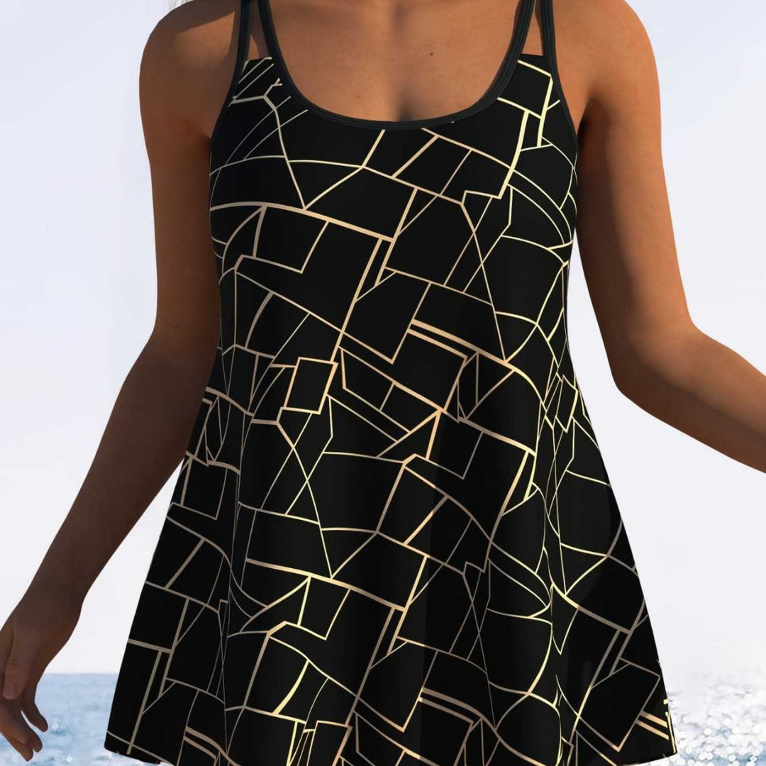 Damen Schwimmdress mit elegantem grafischen Mustermix und schickem Rocksaum EB