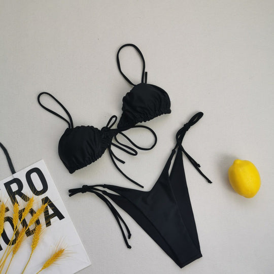 Damen Triangel-Bikini-Set mit verspielten Bindebändern und schickem Farbkontrast EB