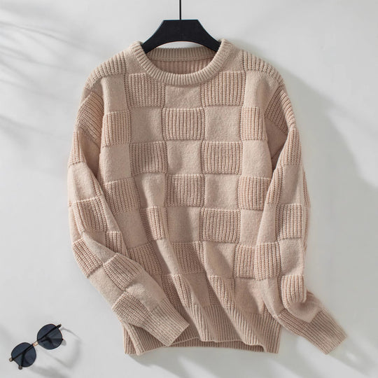 Damen Strickpullover mit modischem Karomuster und lässigem Schnitt EB