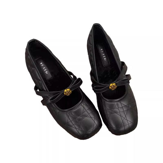 Damen elegante Mid-Heel Ballerinas mit dekorativen Riemen EB