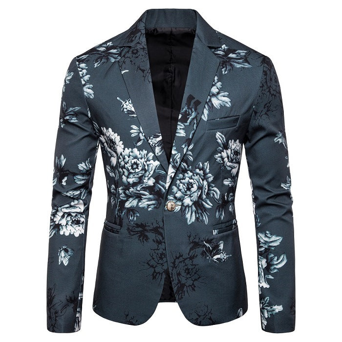 Herren eleganter Blazer mit floralen Mustern und strukturiertem Design EB