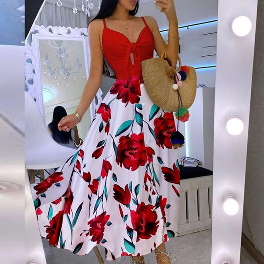 Frauen Boho-inspiriertes Maxikleid mit geknotetem Detail EB