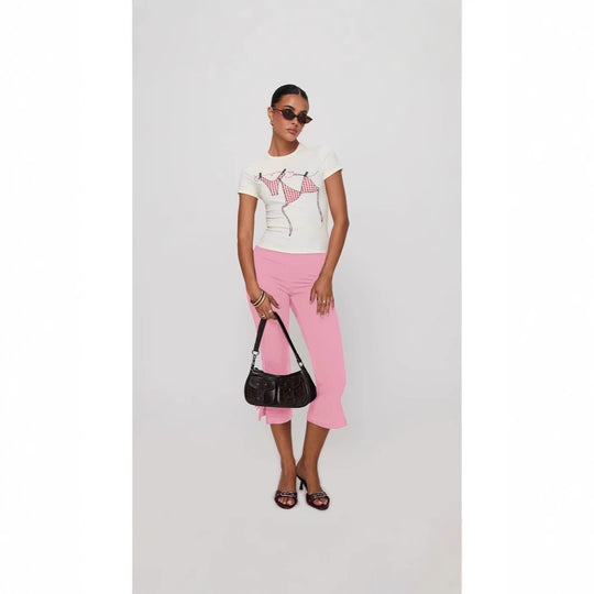 Damen T-Shirt mit kreativem Druck und figurbetontem Schnitt EB