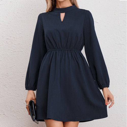 Damen Kleid mit elegantem Kragen und Gummizug EB
