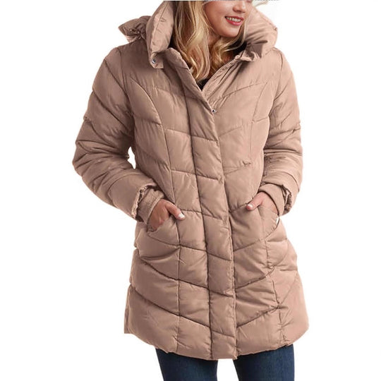 Damen Langer gesteppter Winterparka mit hochgeschlossenem Kragen EB