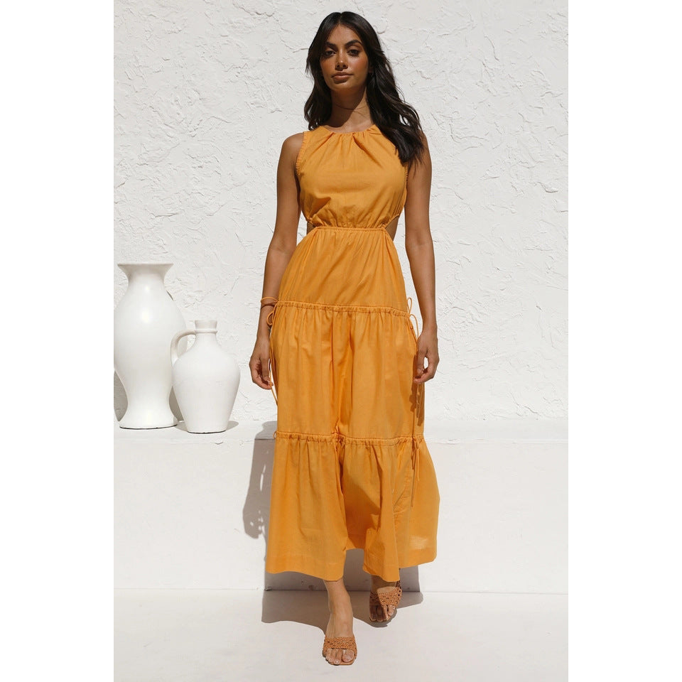 Damen Langarm Maxikleid mit verspielten Seitenausschnitten und fließendem Rock EB
