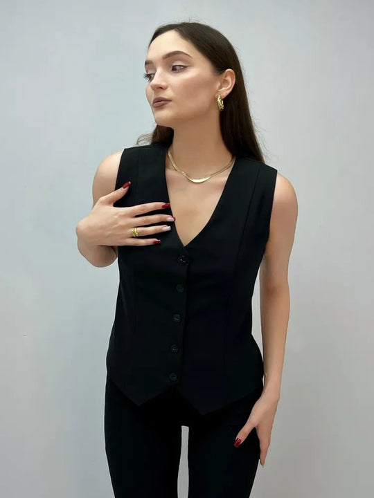 Damen ärmellose Bluse mit Knopfleiste EB