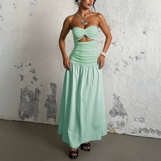 Damen Maxikleid mit schicker Schnittführung und raffiniertem Bauch-Detail EB