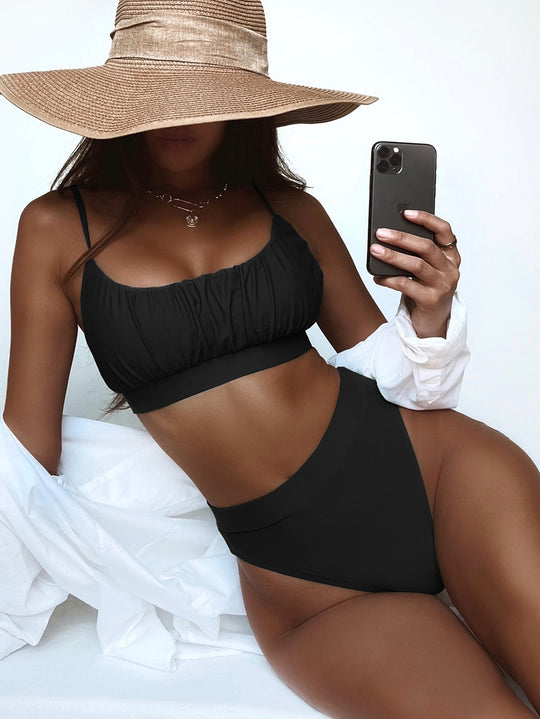 Damen Hochtailliertes Bikini-Set mit gerafftem Oberteil EB