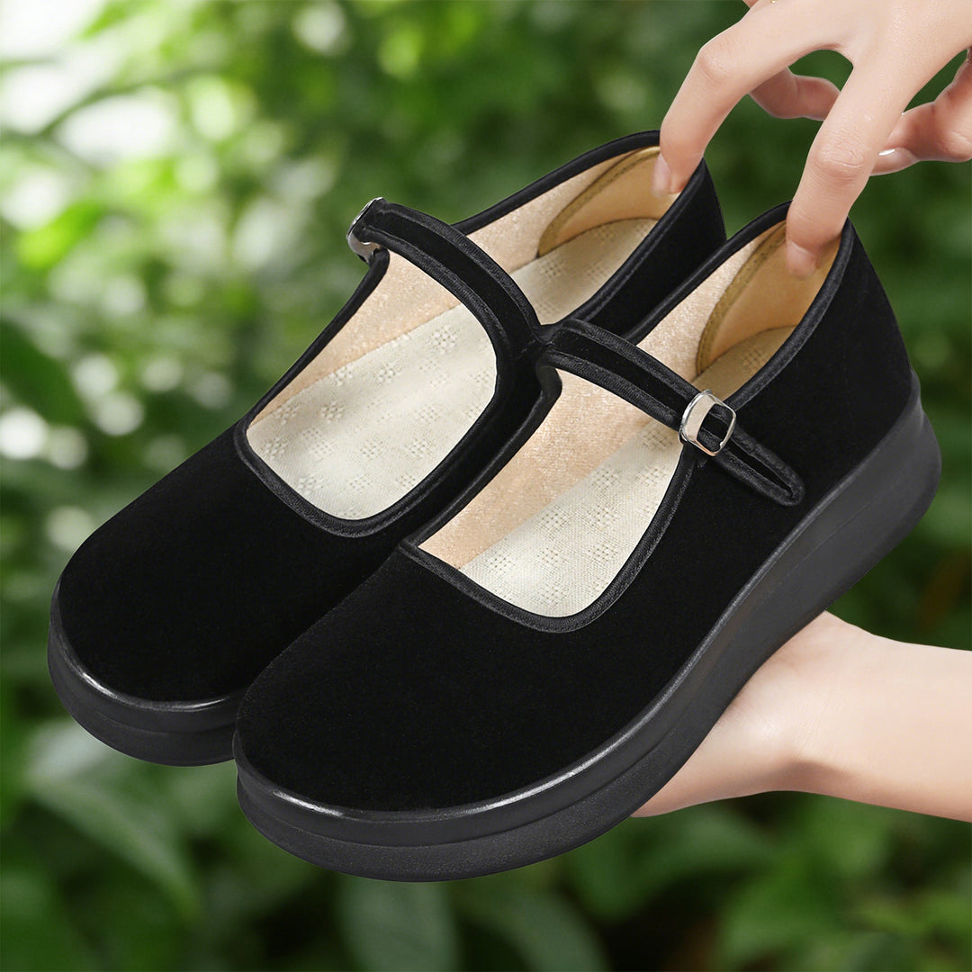 Damen nan Mary-Jane Plateau-Slipper mit verstellbarem Riemen und orthopädischer Komfortsohle EB