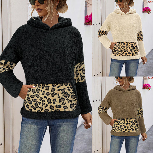 Damen Kuschel-Hoodie mit tierischem Muster und praktischen Seitentaschen EB