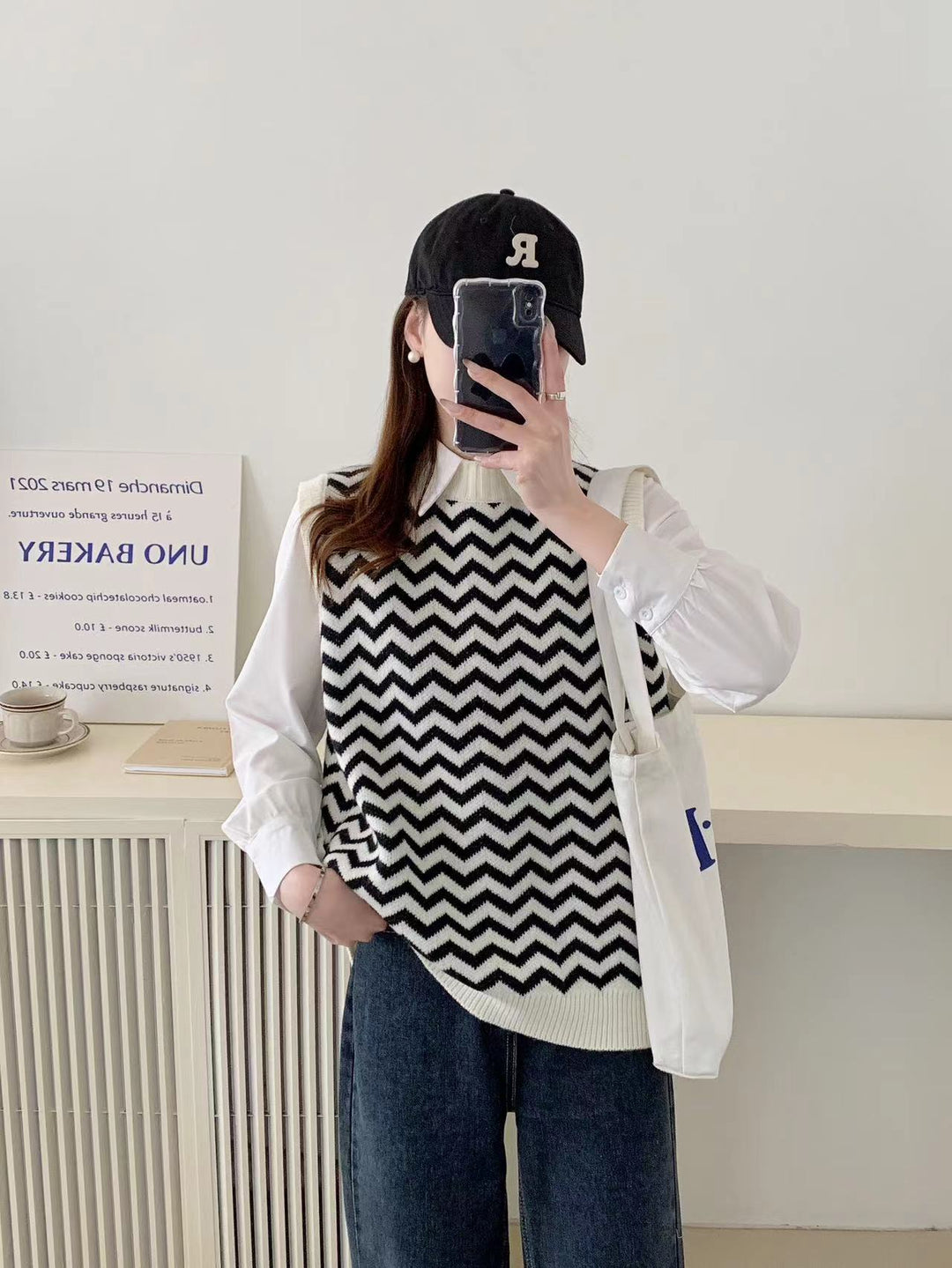 Damen Strickpullover mit Zickzackmuster und elegantem Kragen EB