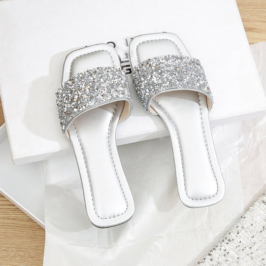 Damen Glamouröse Riemchen-Pantoletten mit funkelnder Strass-Applikation EB