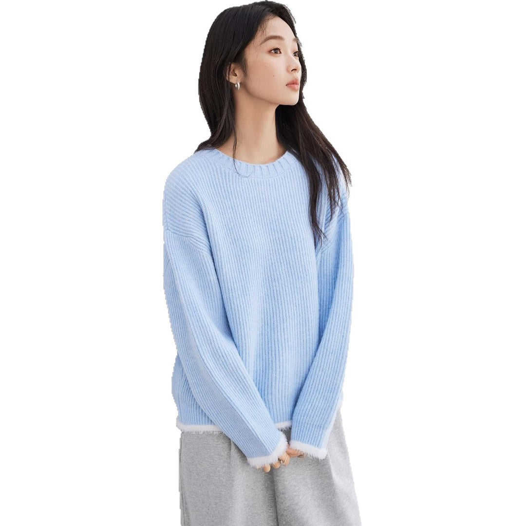 Damen Grob gestrickter Pullover mit überschnittenen Schultern und weichem Abschluss EB