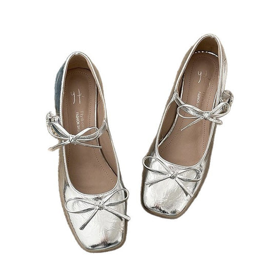 Damen Elegante Pumps mit zarter Schleifenverzierung und glitzernder Oberfläche EB