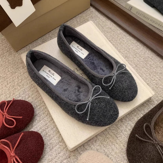 Damen Fleece Ballerinas mit flexiblem Absatz EB