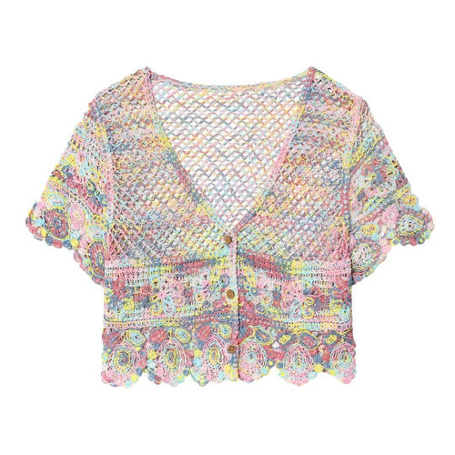 Damen luftige Strickjacke mit Blumenmuster EB