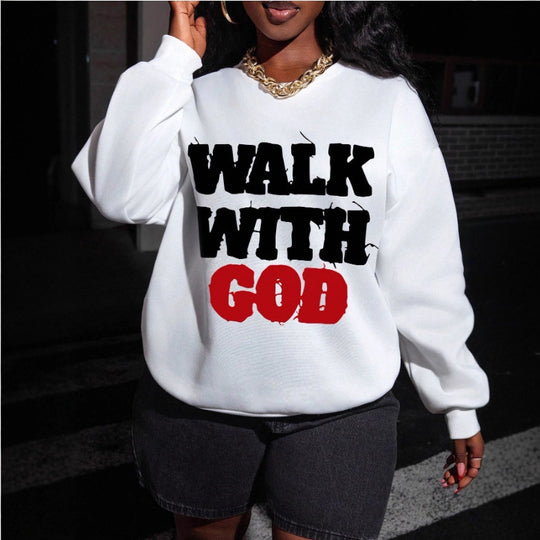 Damen nan Statement-Sweatshirt mit religiösem Typo-Print, oversized Schnitt, Rundhalsausschnitt und weichem Innenfutter EB