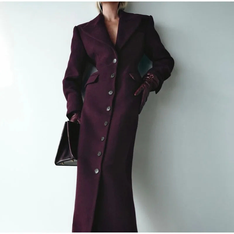 Damen Eleganter Wollmantel mit tailliertem Schnitt und langen Ärmeln EB