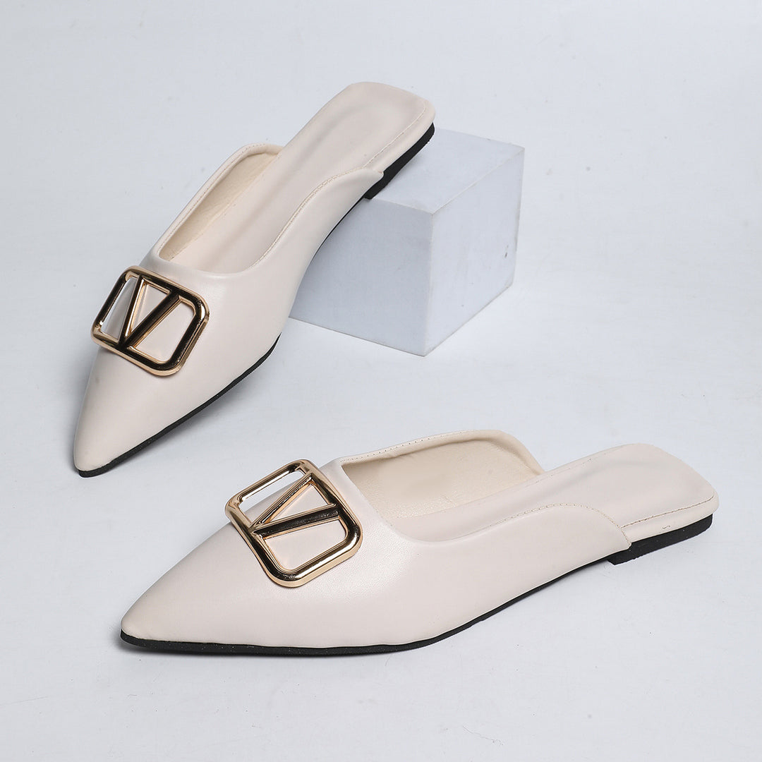 Damen elegante Mules mit modischem Goldapplikationsdetail EB