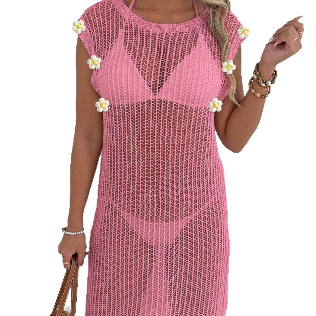 Damen luftiger Netzstrandkleid mit Fransen EB