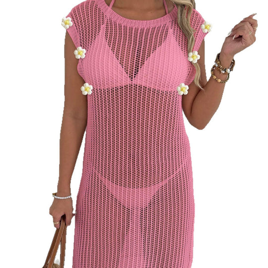 Damen luftiger Netzstrandkleid mit Fransen EB