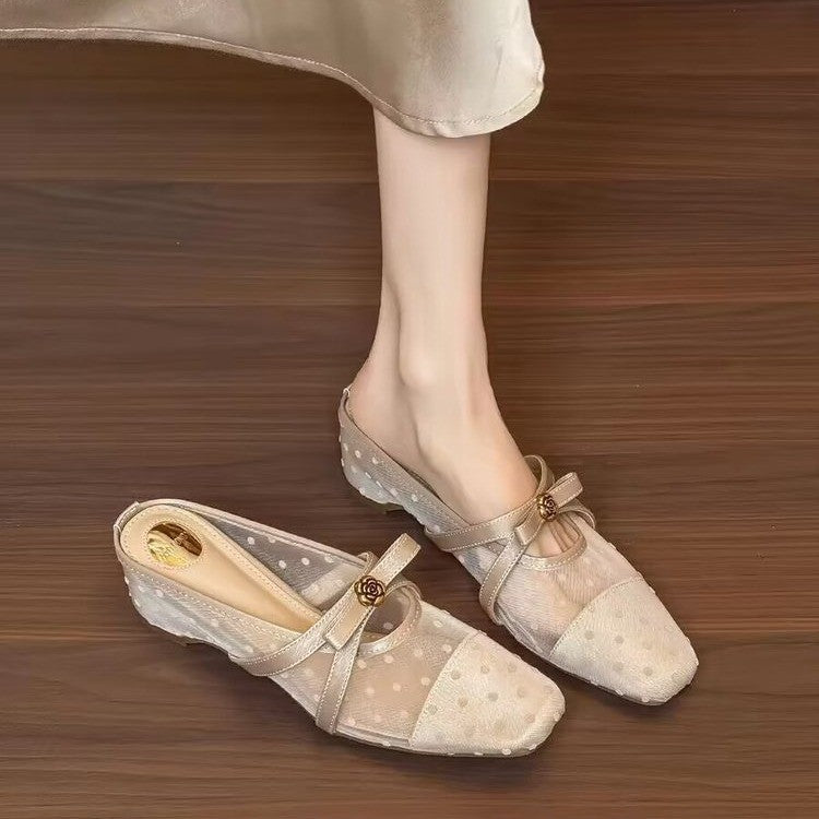 Damen Slingback-Pantoletten mit zierlichem Riemchen und Pünktchenmuster EB