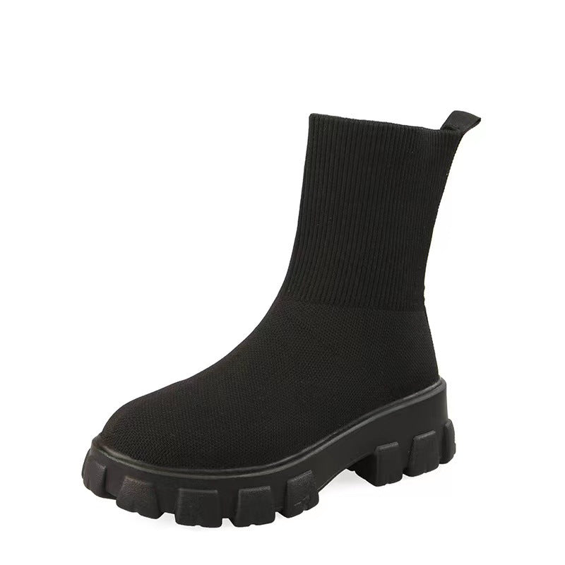 Damen  Strick-Stiefelette mit sockenähnlichem Schaft und markanter Profilsohle EB