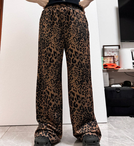 Damen Weite Leopard-Hose mit elastischem Bund und seitlichen Taschen EB