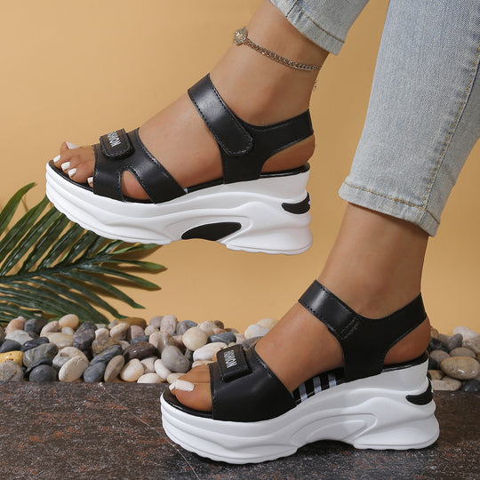 Damen modische Wedge-Sandalen mit elastischem Riemendesign und komfortabler Dämpfung EB