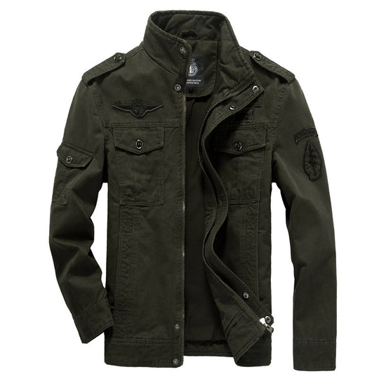 Herren nan leichte Canvas-Fieldjacke im Military-Stil mit Stehkragen, Schulterklappen und aufgesetzten Brust- und Ärmeltaschen EB