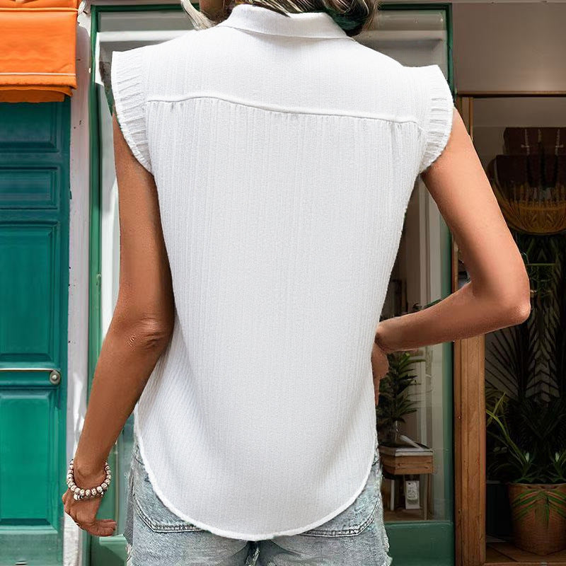 Damen Bluse mit Rüschendetails und kurzem Ärmel EB