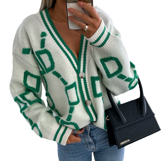Damen Strickjacke mit modernem geometrischem Muster und weichem Material EB