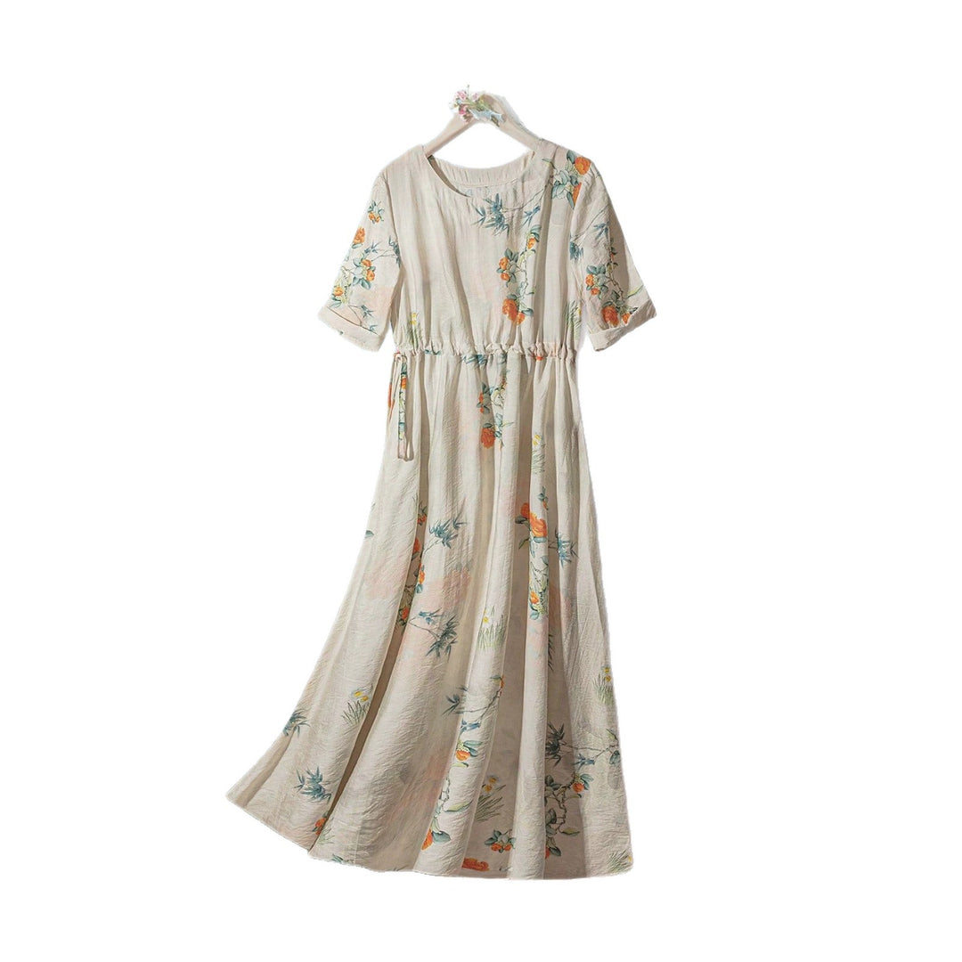 Damen Langarm Maxi-Kleid mit floralem Design und elastischem Bund EB