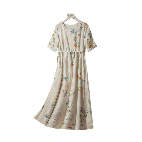 Damen Langarm Maxi-Kleid mit floralem Design und elastischem Bund EB