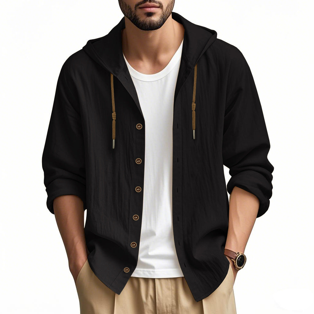 Herren lässige Kapuzenshirtjacke mit Knopfleiste und praktischen Taschen EB