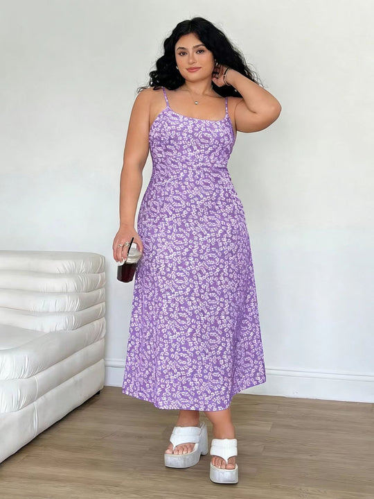 Damen Maxikleid mit feinem Blumenmuster und verstellbaren Spaghettiträgern EB